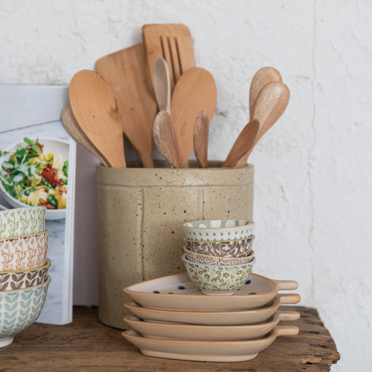 Stoneware Pinch Pot with Pattern- 4 colors