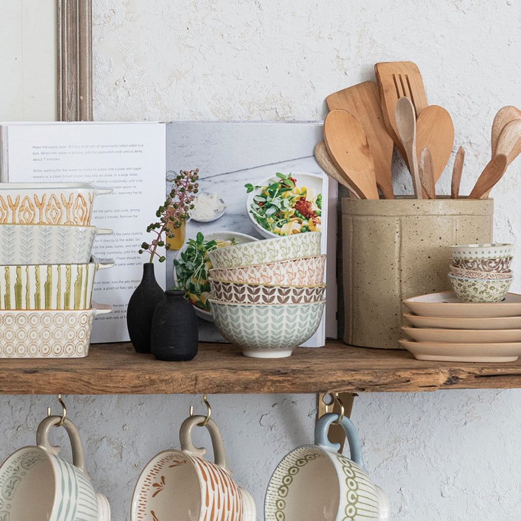 Stoneware Pinch Pot with Pattern- 4 colors