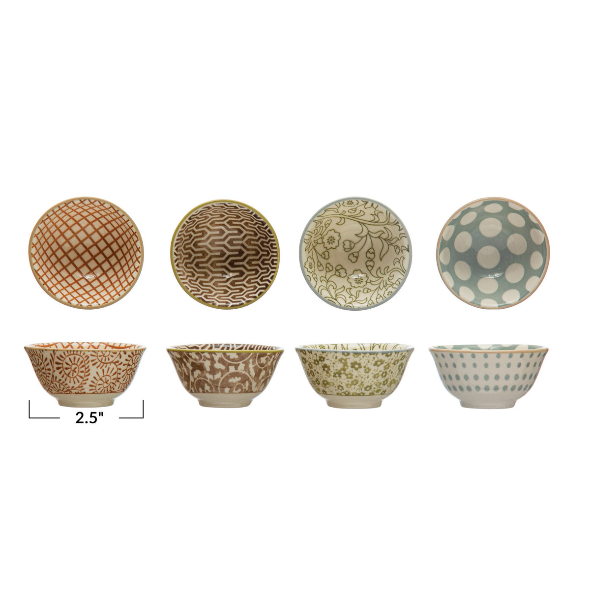 Stoneware Pinch Pot with Pattern- 4 colors