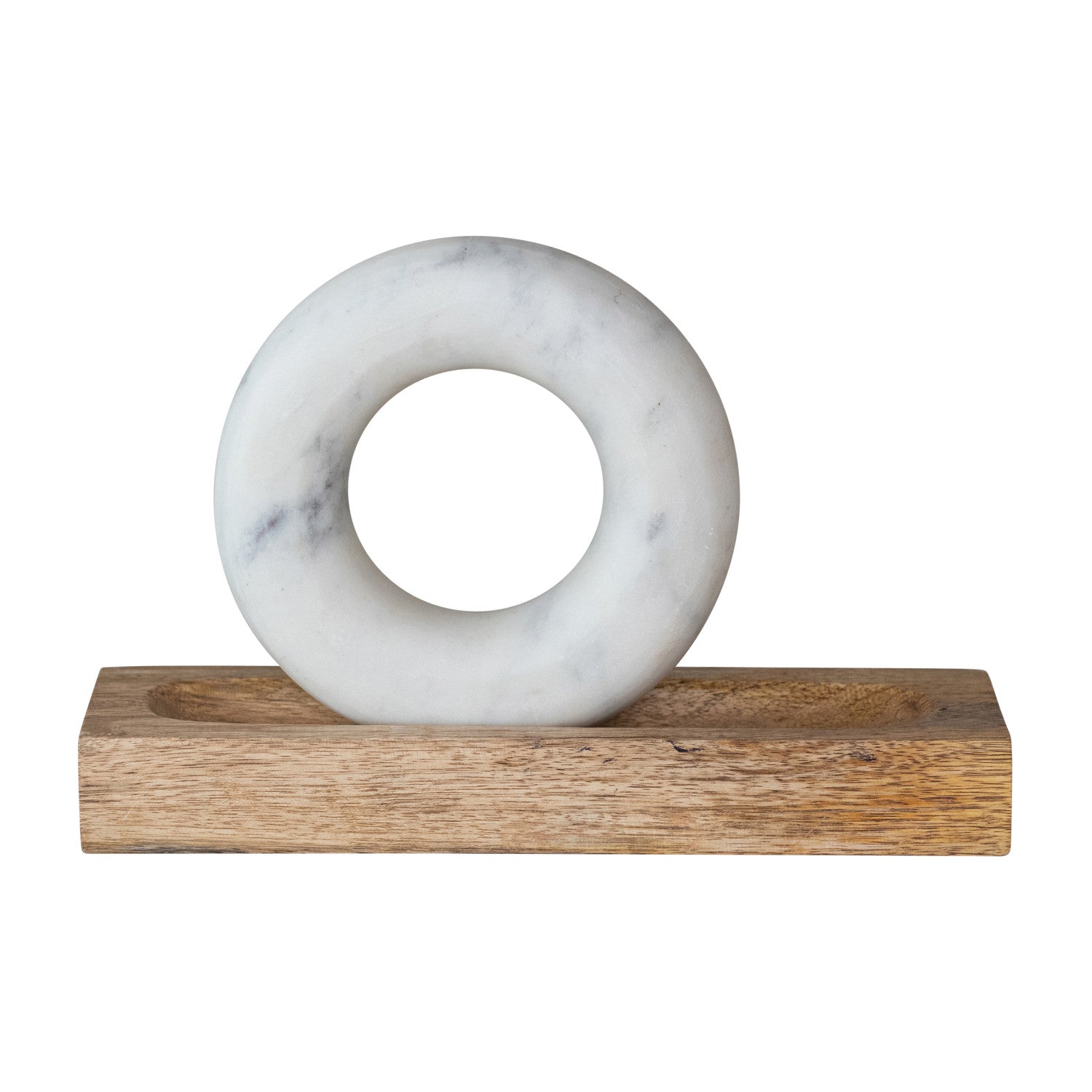Mango Wood Mortar with Marble Ring Shaped Pestle, Boxed Set of 2