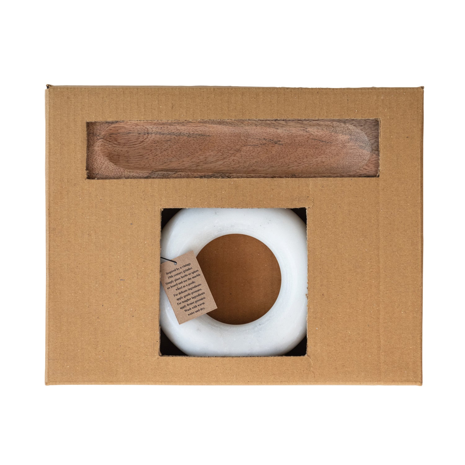 Mango Wood Mortar with Marble Ring Shaped Pestle, Boxed Set of 2