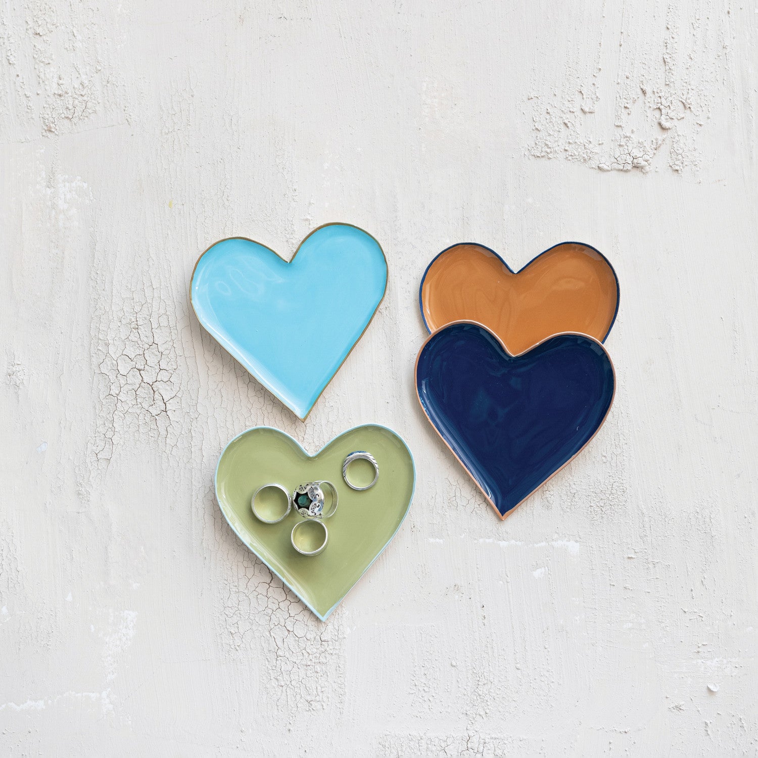 Enameled Metal Heart Shaped Tray with Colored Edge, 4 Colors
