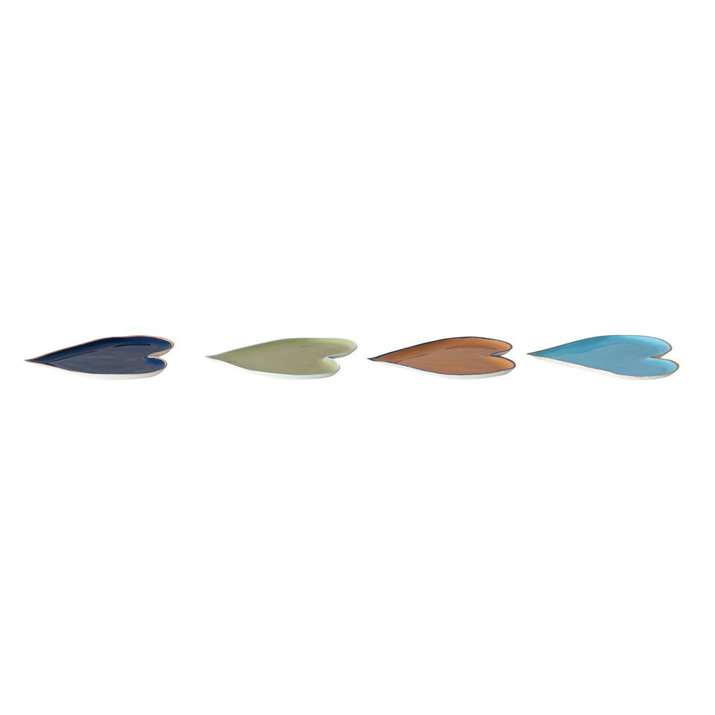 Enameled Metal Heart Shaped Tray with Colored Edge, 4 Colors