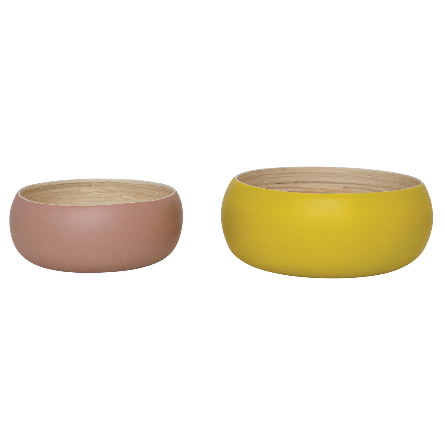 Bamboo Bowls w/ Natural Finish Inside, Matte Pink & Yellow