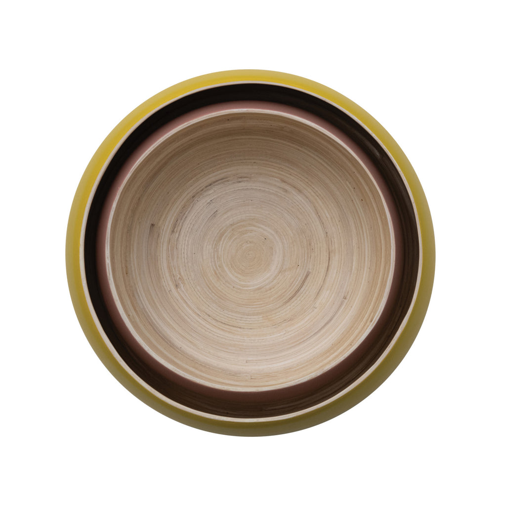 Bamboo Bowls w/ Natural Finish Inside, Matte Pink & Yellow