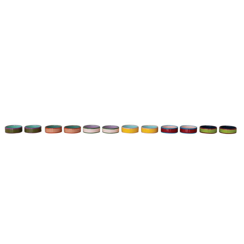 Enameled Metal Napkin Rings with Colored Edge, 6 Colors