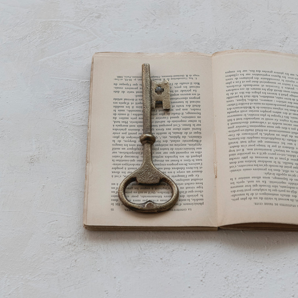 Cast Iron Key Shaped Bottle Opener, Antique Brass Finish