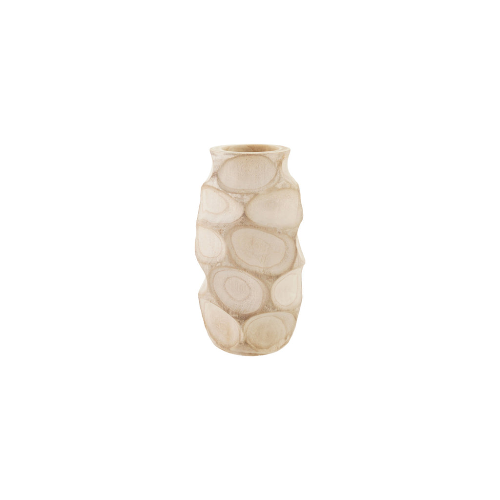Decorative Carved Paulownia Wood Vase, Natural