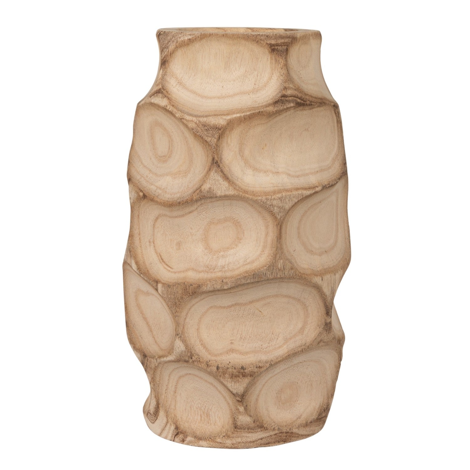 Decorative Carved Paulownia Wood Vase, Natural