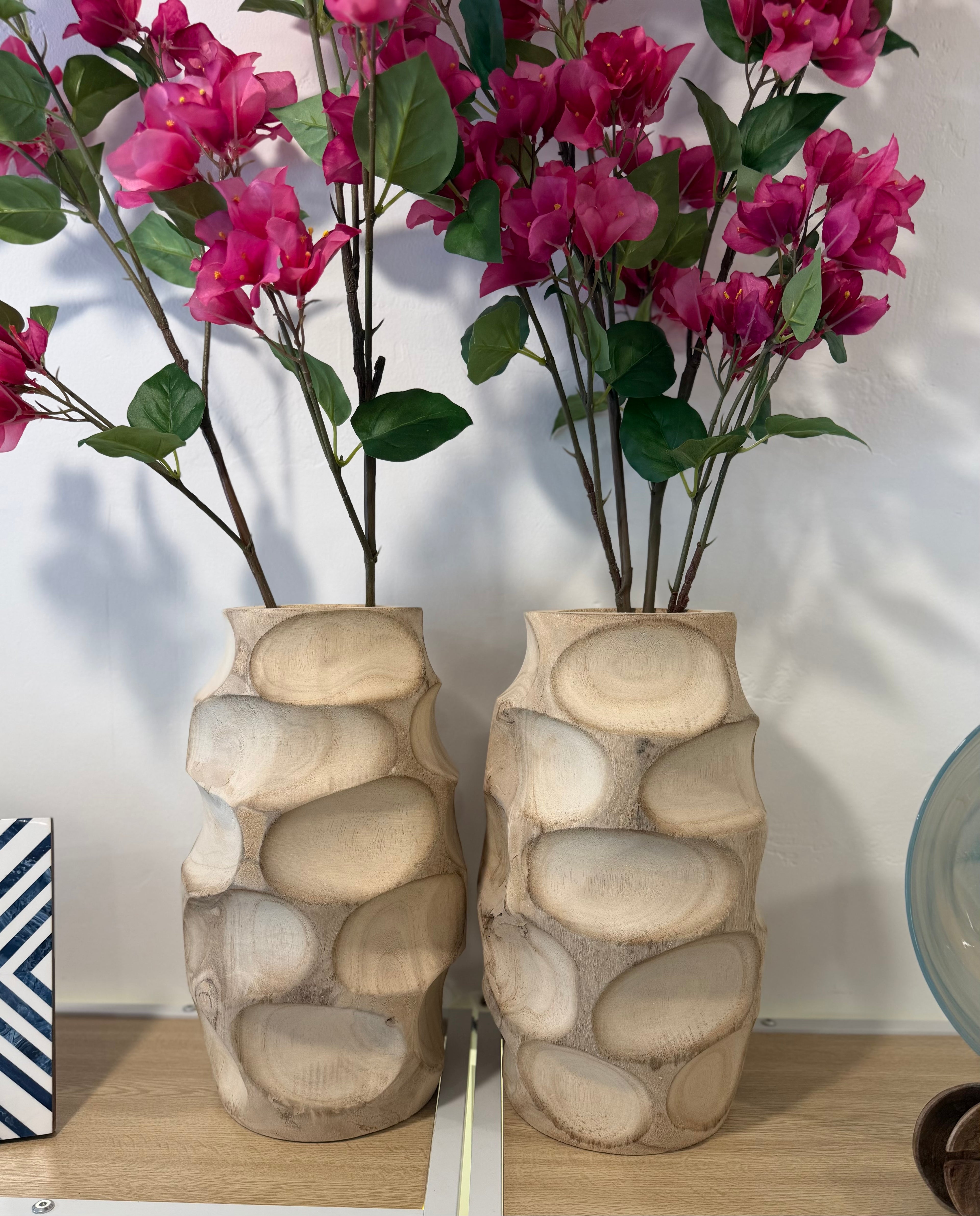 Decorative Carved Paulownia Wood Vase, Natural