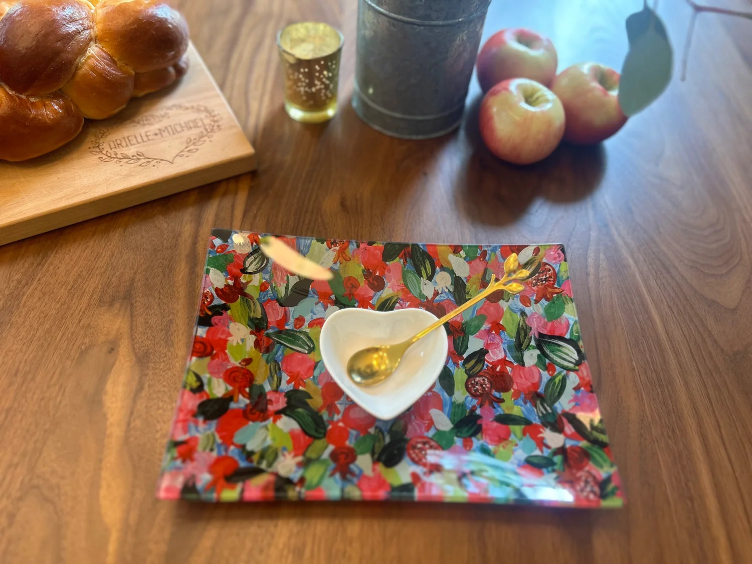 Red Pomegranates Rosh Hashanah | Apple & Honey Dish Set