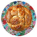 Everything Rosh Hashanah Round Glass Challah Tray