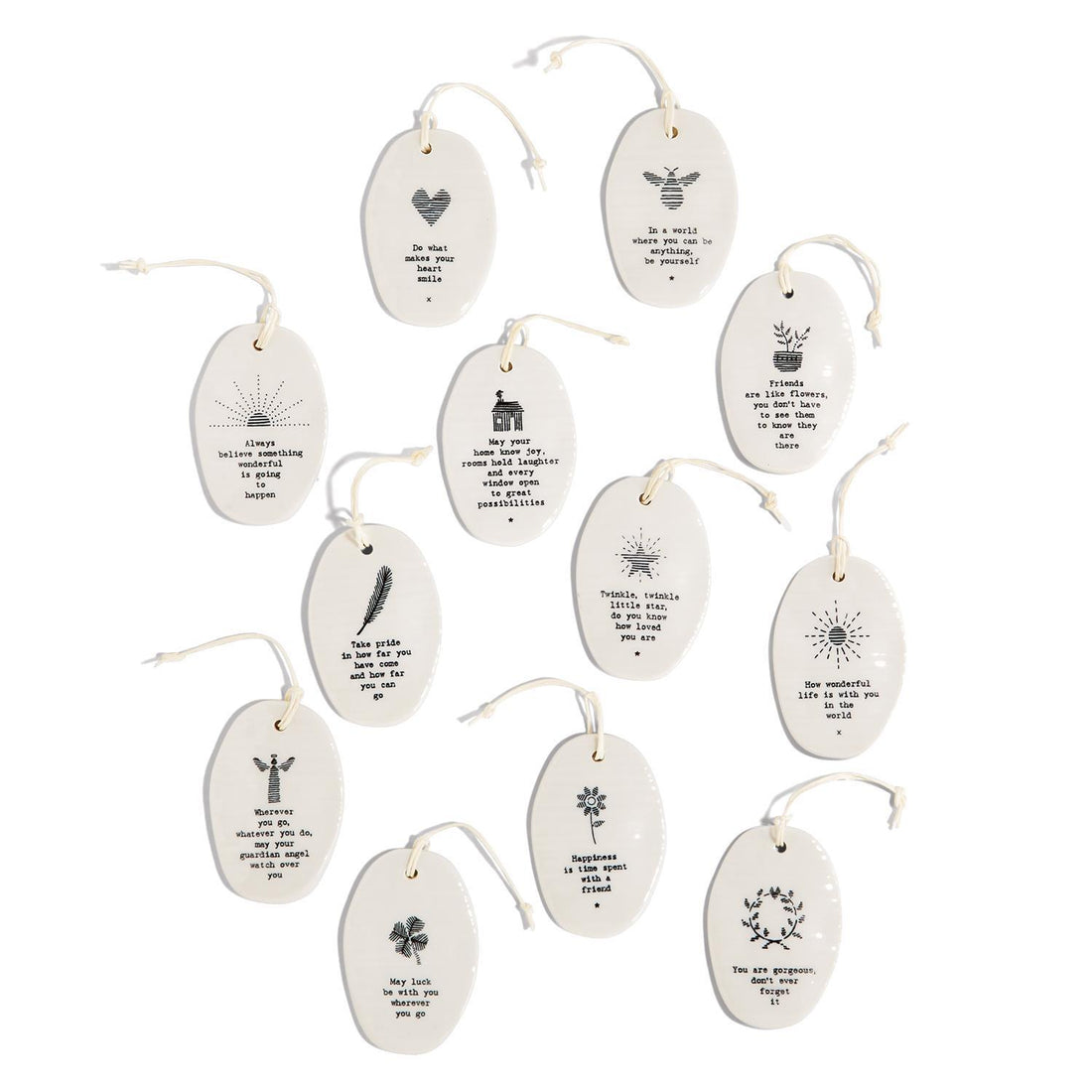 Oval Ornaments 12 Sayings - Porcelian