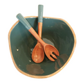 Salad / Serving Bowl with Utensils- Dark Green