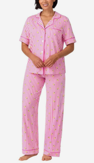 Pink Stripe Lemon Pajama Pants Set- Small