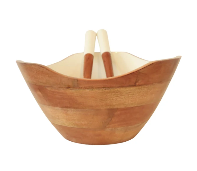 Salad / Serving Bowl with Utensils- Dark Green