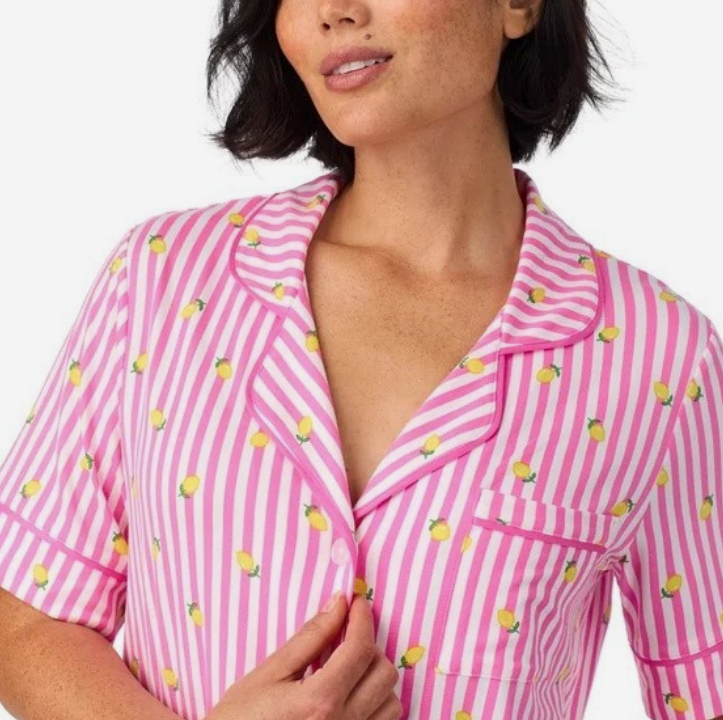 Pink Stripe Lemon Pajama Pants Set- Small