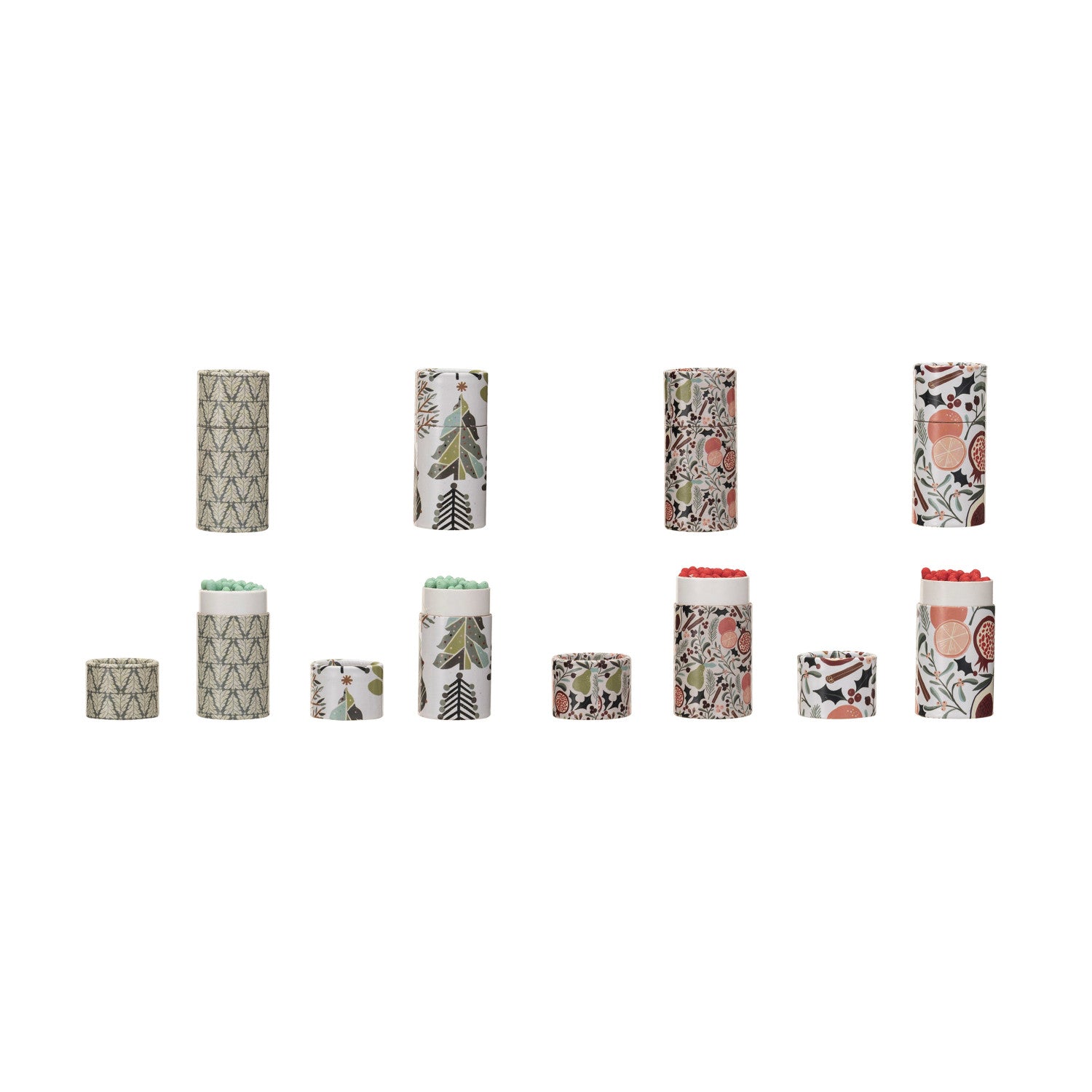 Safety Matches in Tube Matchbox w/ Seasonal Pattern, 4 Styles  ©