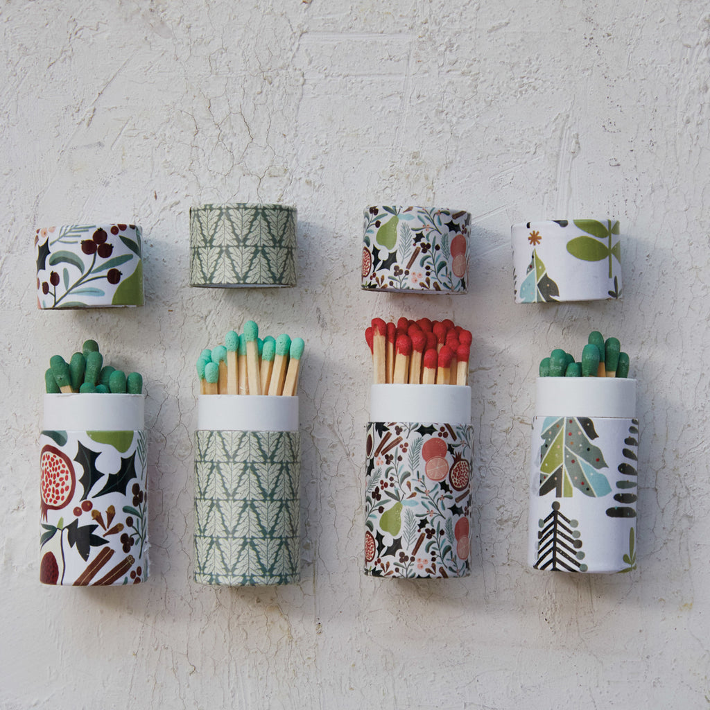 Safety Matches in Tube Matchbox w/ Seasonal Pattern, 4 Styles  ©