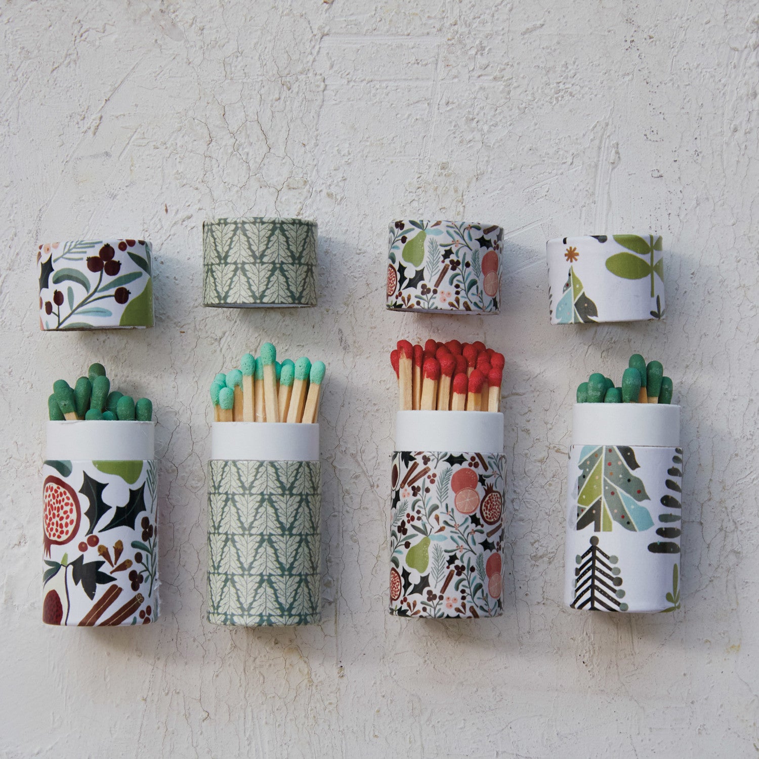Safety Matches in Tube Matchbox w/ Seasonal Pattern, 4 Styles  ©