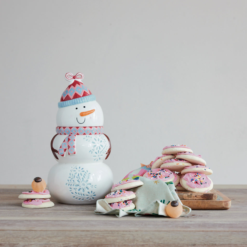 Stoneware Snowman Shaped Cookie Jar