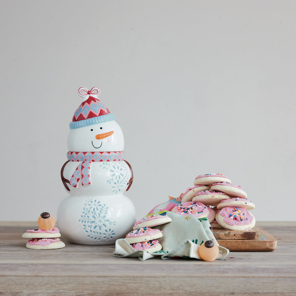 Stoneware Snowman Shaped Cookie Jar
