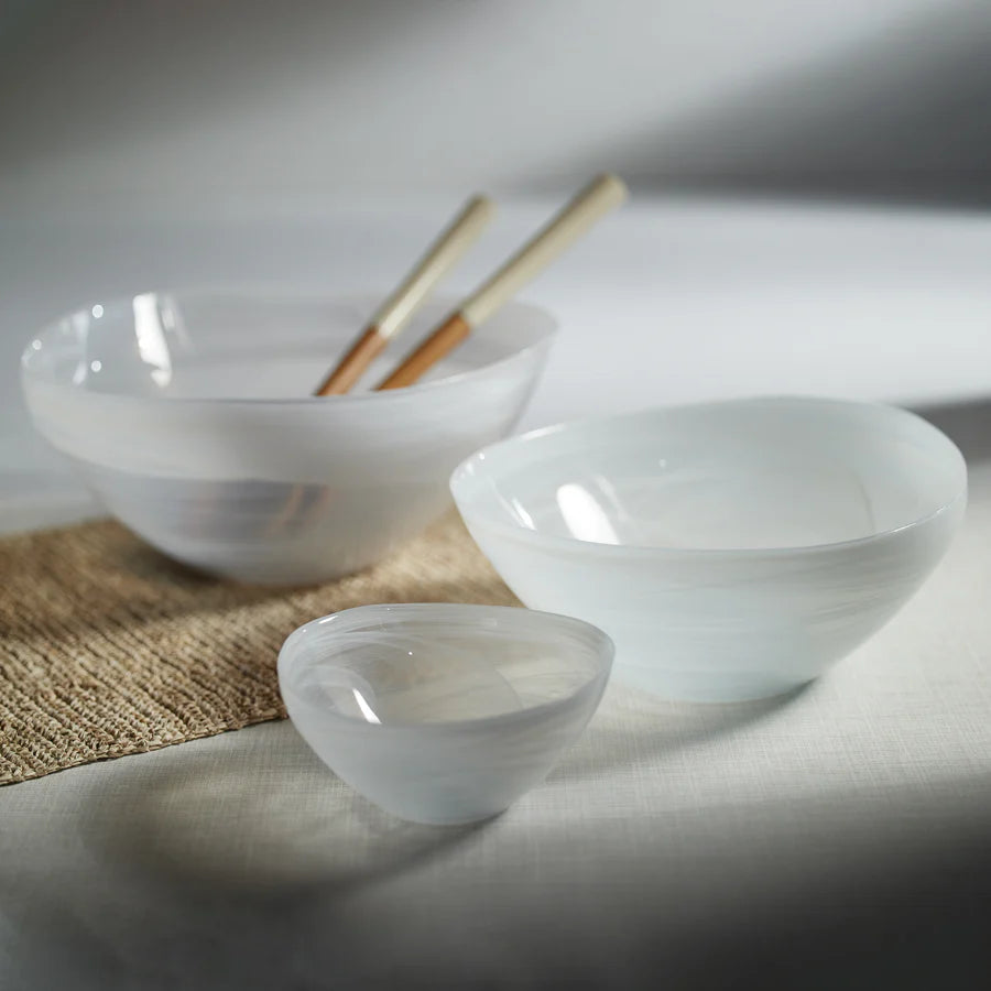 Monte Carlo Alabaster Glass Bowl - White - Medium