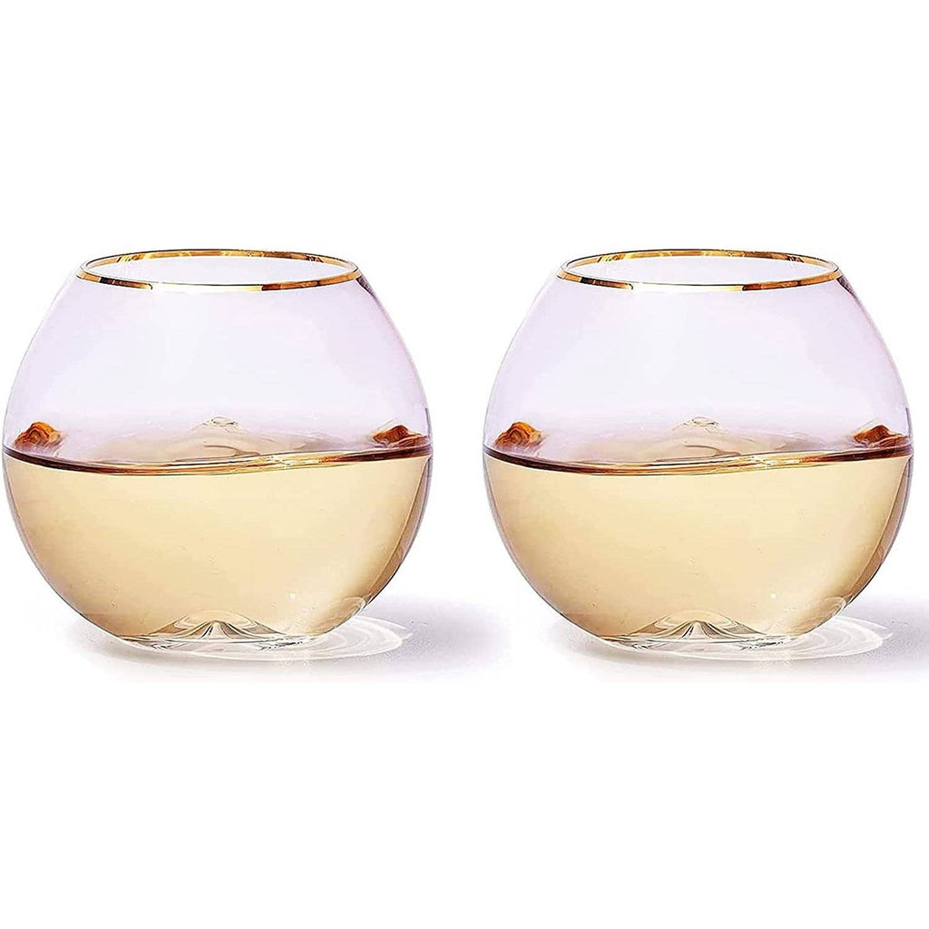 Blush Pink & Gilded Rim Wine Glass, 18oz Glasses