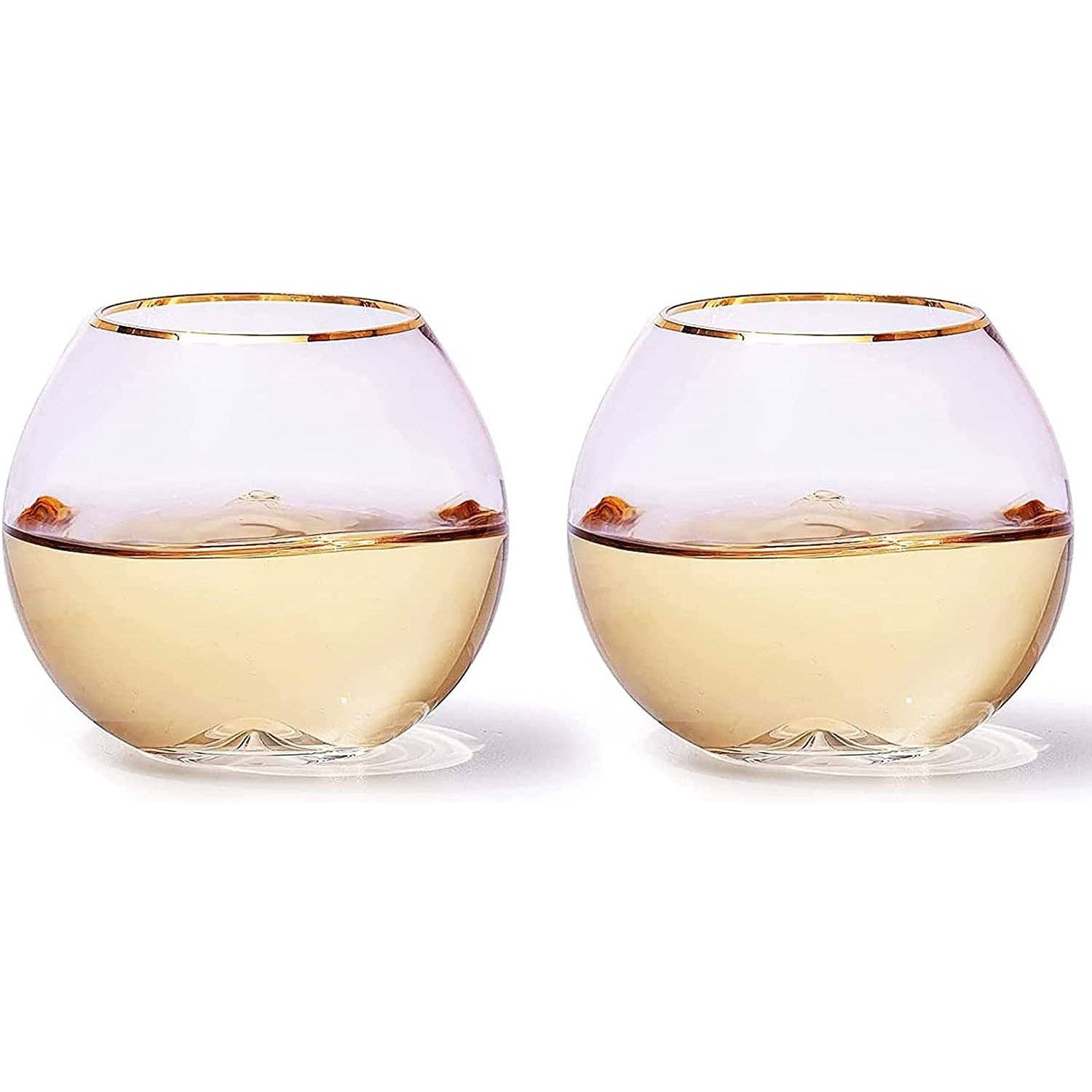 Blush Pink & Gilded Rim Wine Glass, 18oz Glasses