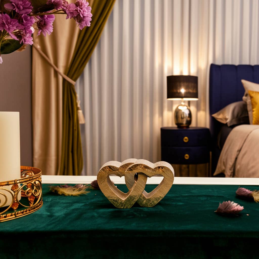 Gold Ceramic Double Heart Table, 10 in.