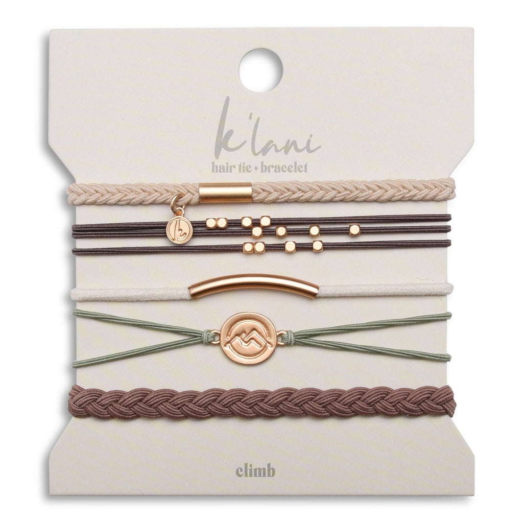 "Climb" Natural Colors with Gold Mountain Accent hair Tie Bracelets- K'lani hair tie bracelets