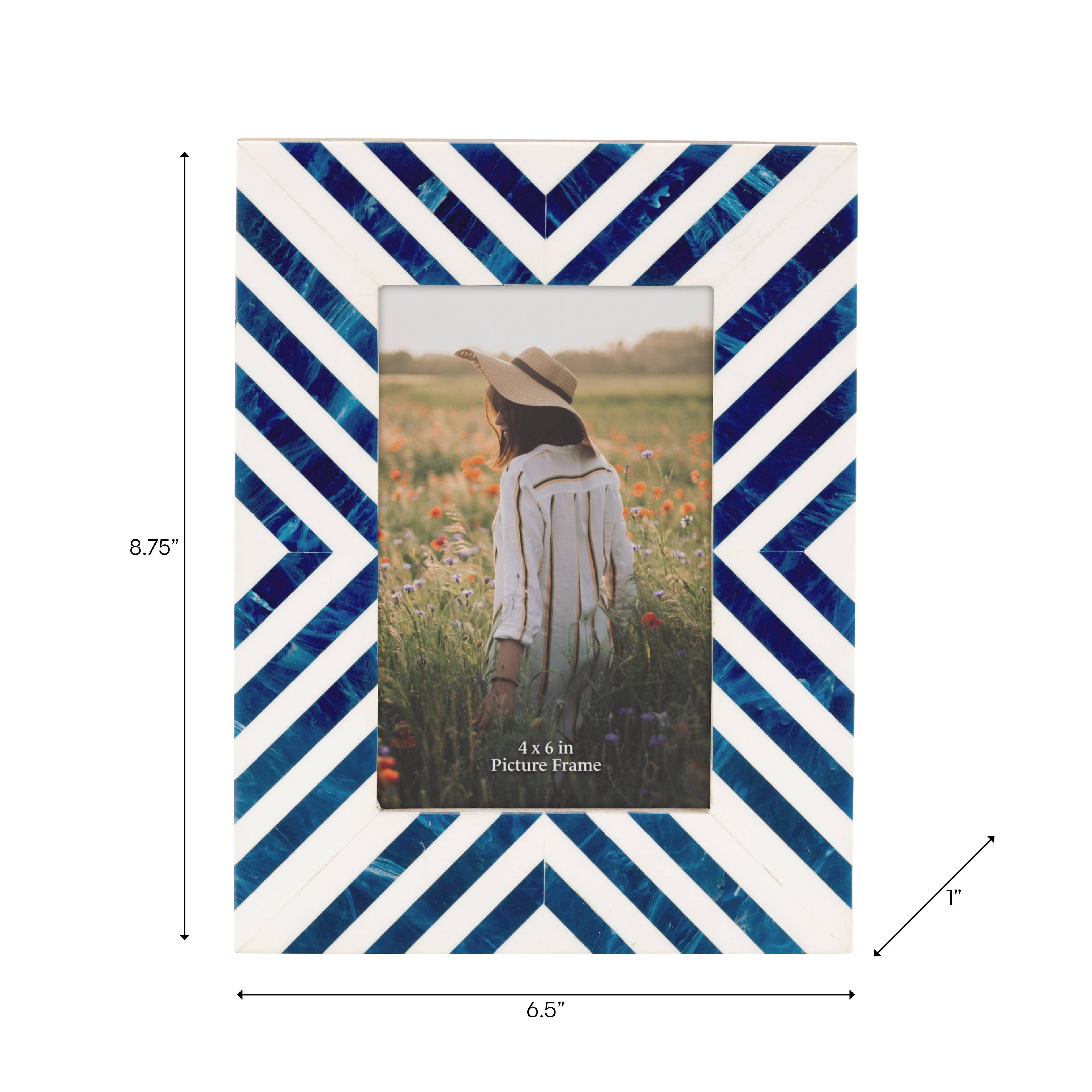 4x6 in. Picture Frame - Blue/White Resin Chevron Striped