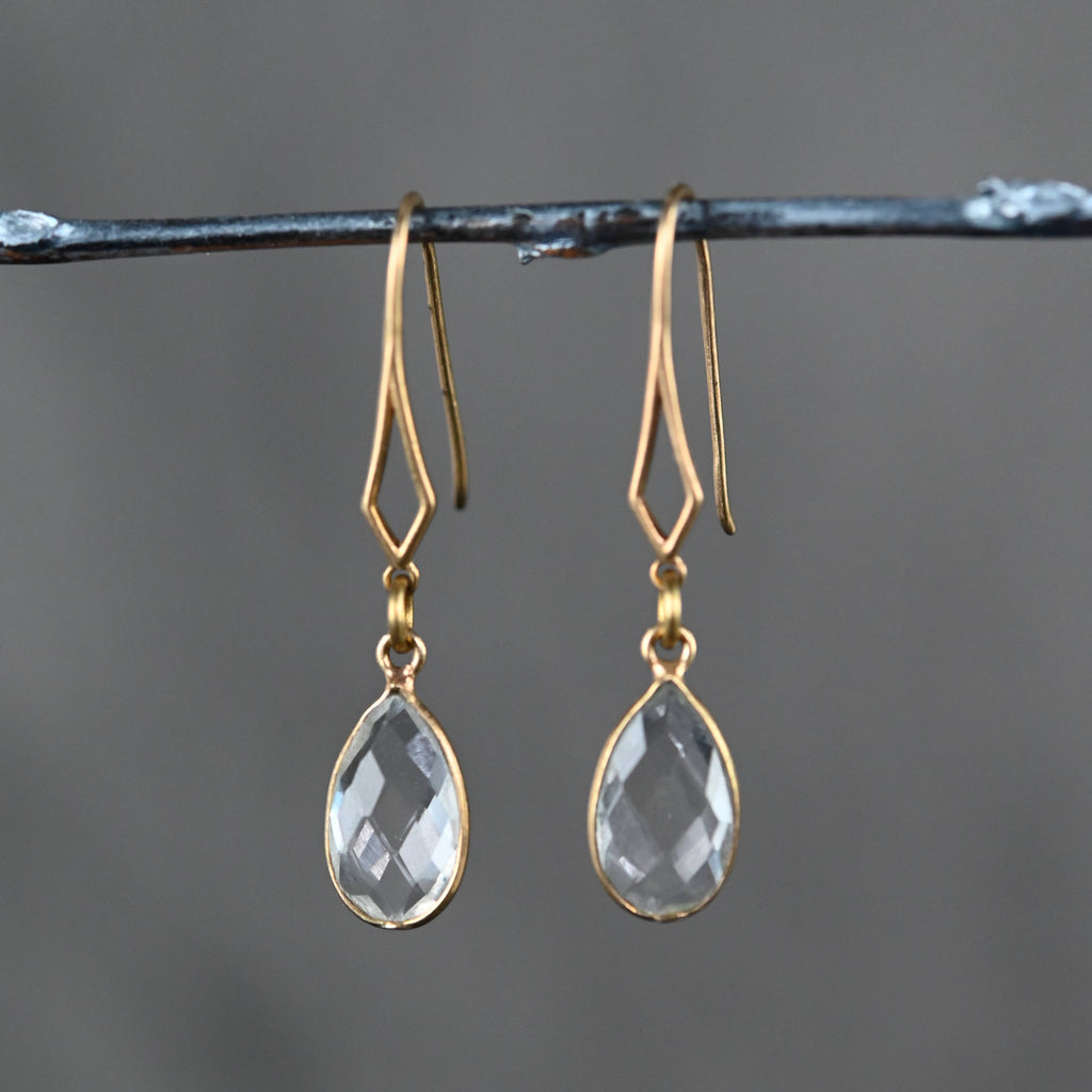 Diamond Hook Dangle Earrings with Crystal Tear Drop