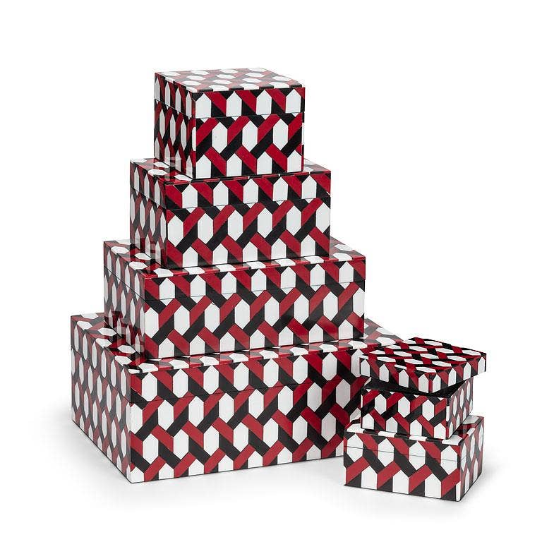 Set of 2 Rectangle Mosaic Boxes-Red