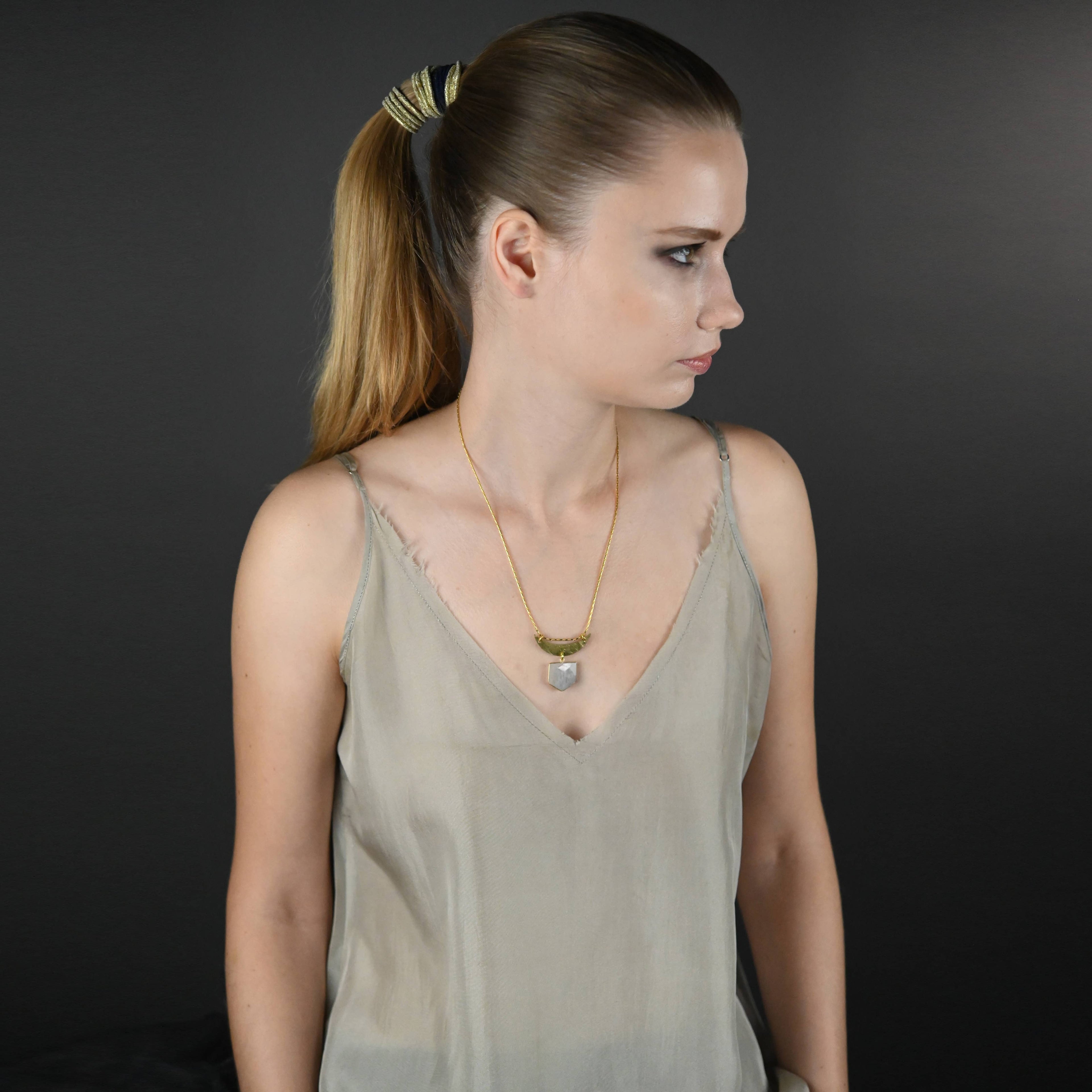 Hammered Moon & Semi Precious Shield Necklace