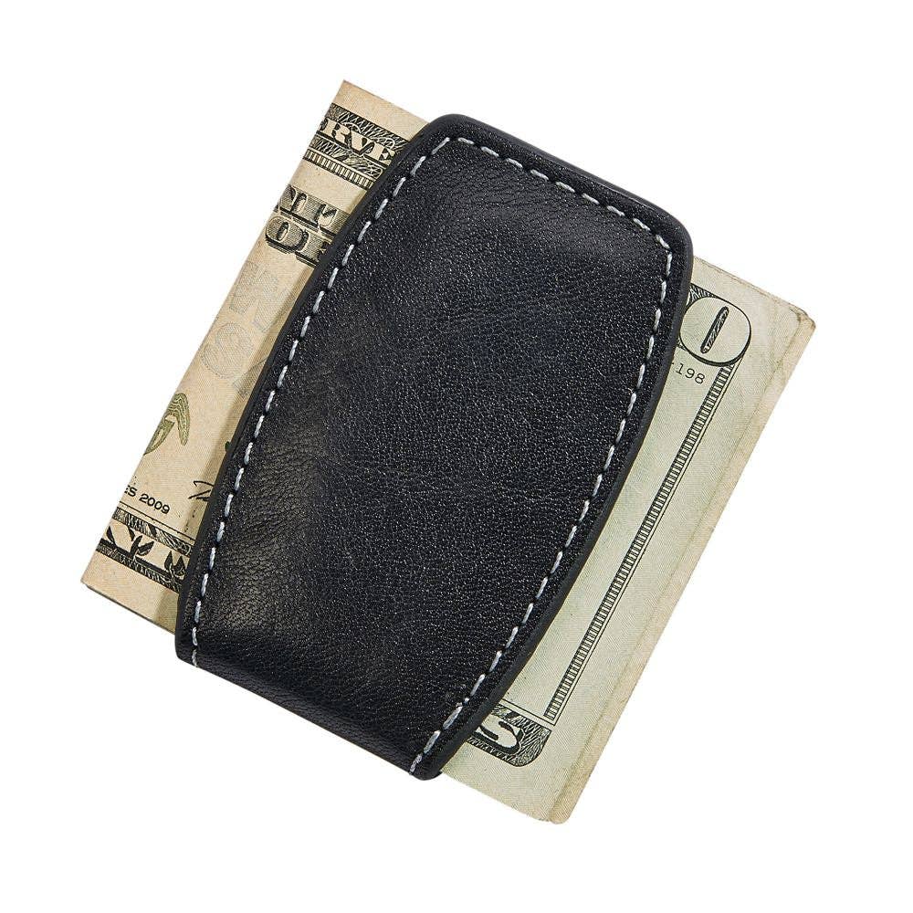 Black Leather Money Clip - Gift for Him