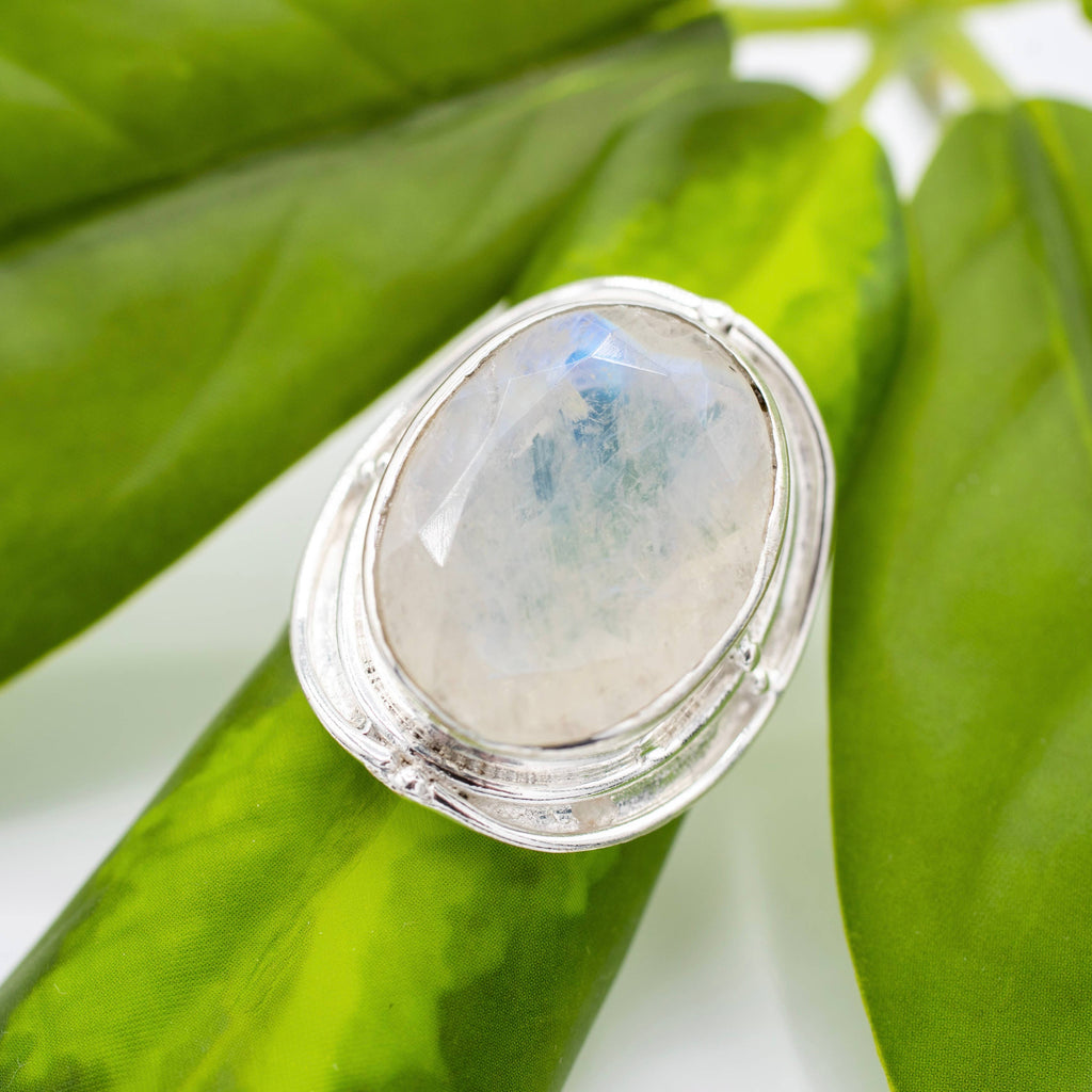Sterling Silver Plated Statement Moonstone Ripple Ring