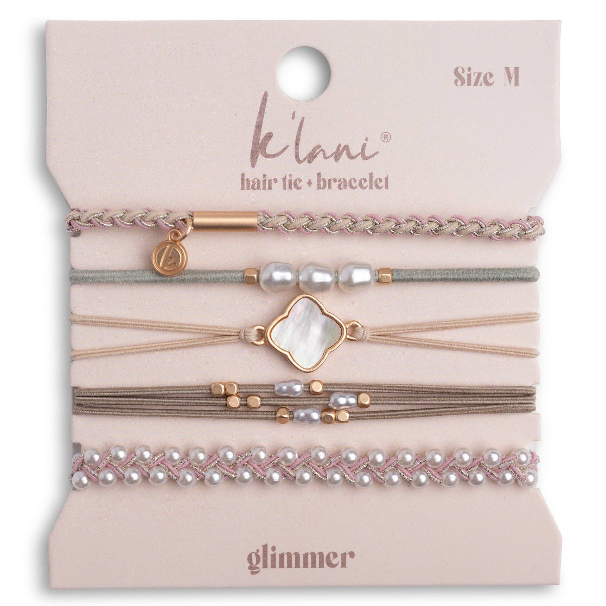 "Glimmer" Soft Pinks with Pearl and Gold Accent Hair Tie Bracelets- K'lani hair tie bracelets