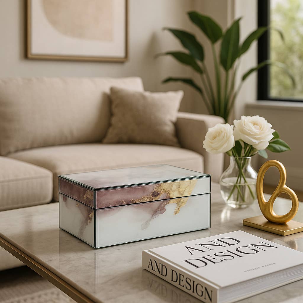 Decorative Box - White/Beige/Gold Wood