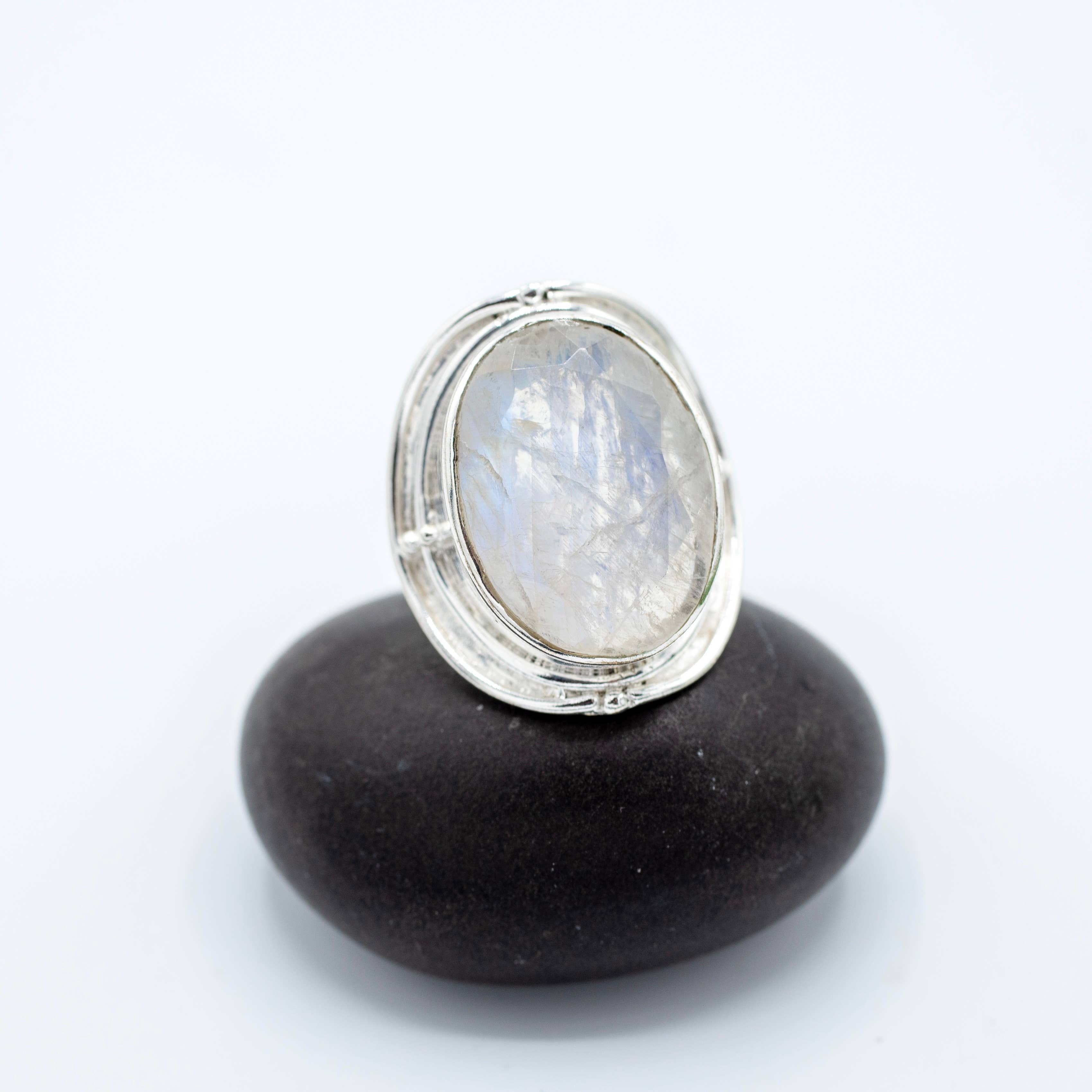 Sterling Silver Plated Statement Moonstone Ripple Ring