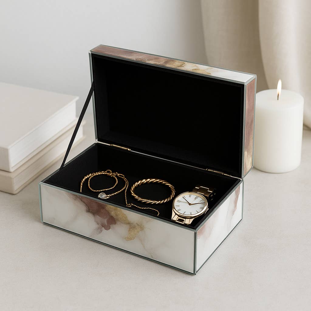 Decorative Box - White/Beige/Gold Wood