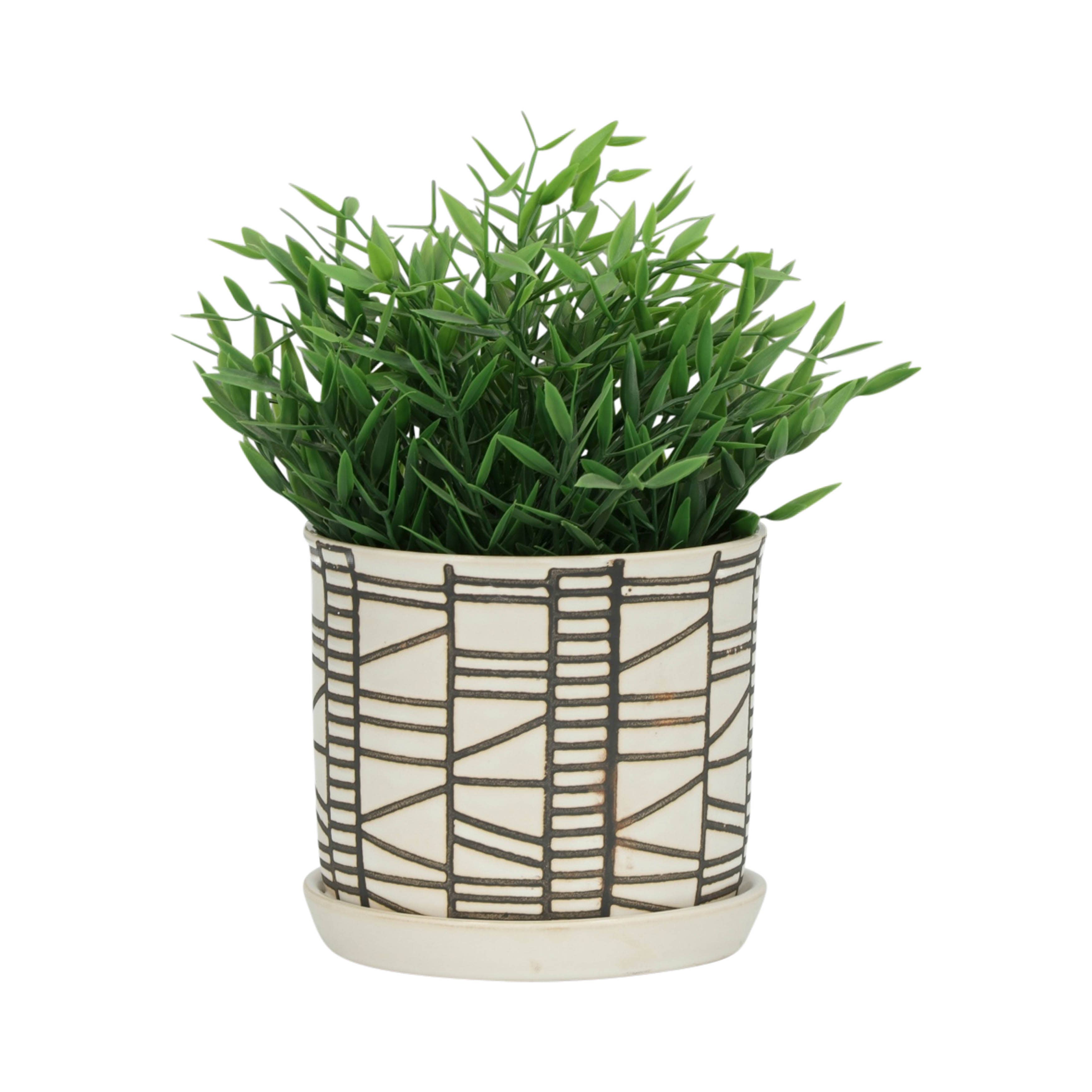 Sagebrook Home - Planters Set of 2 - Beige Ceramic Geometric Saucer, 6/8 in.
