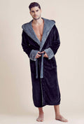 robesnmore - Men Plush Shawl Collar Robe  Black  & Gray