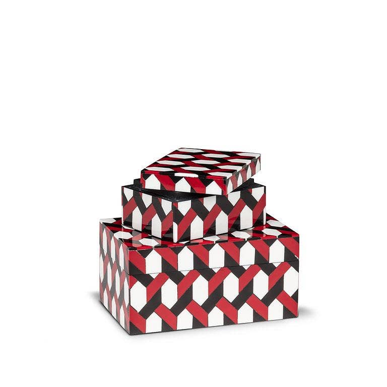 Set of 2 Rectangle Mosaic Boxes-Red