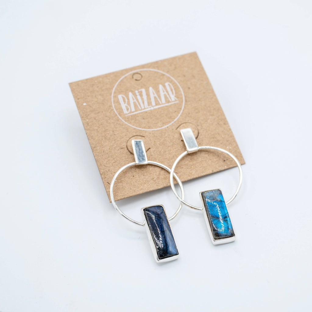 Sterling Silver Plated Labradorite Deco Earring - 2 Micron
