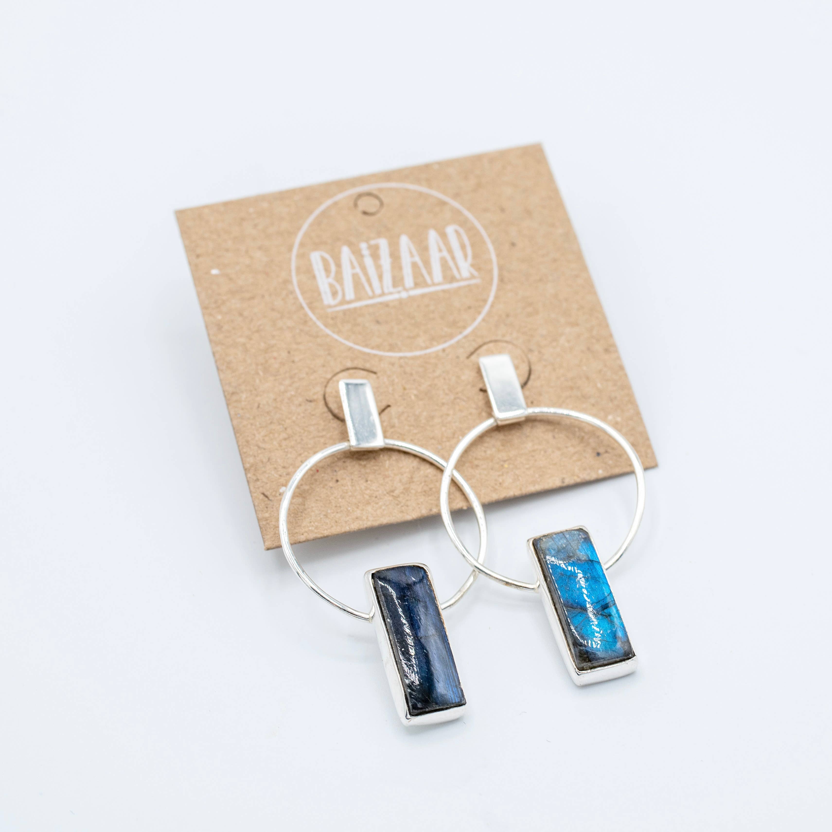 Sterling Silver Plated Labradorite Deco Earring - 2 Micron