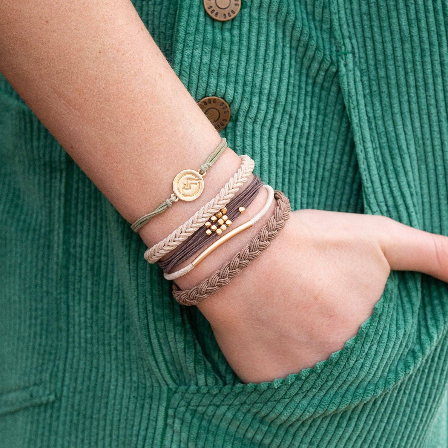 "Climb" Natural Colors with Gold Mountain Accent hair Tie Bracelets- K'lani hair tie bracelets