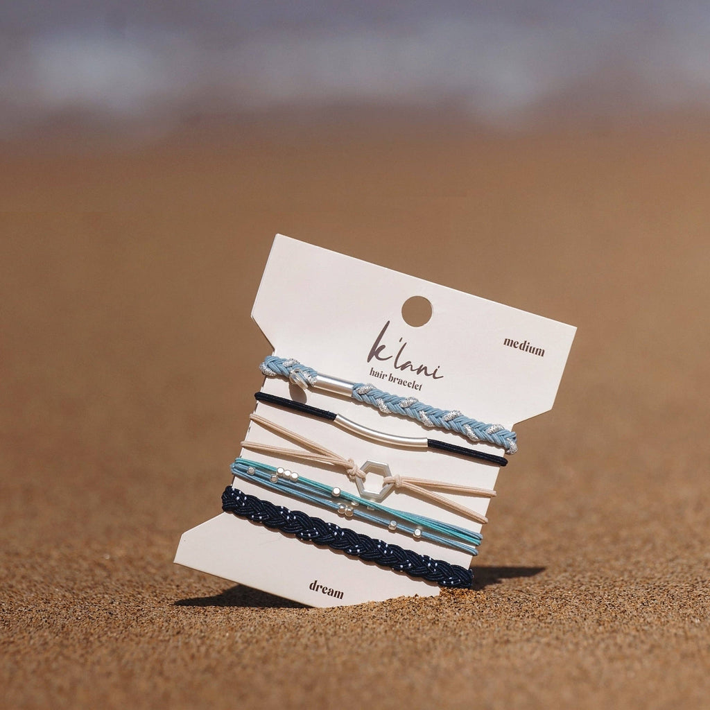 "Dream" Shades of Blue with Silver Accents Hair Tie Bracelets- K'lani hair tie bracelets