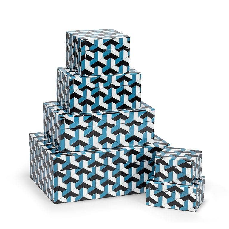 Set of 2 Square Mosaic Boxes-Blue