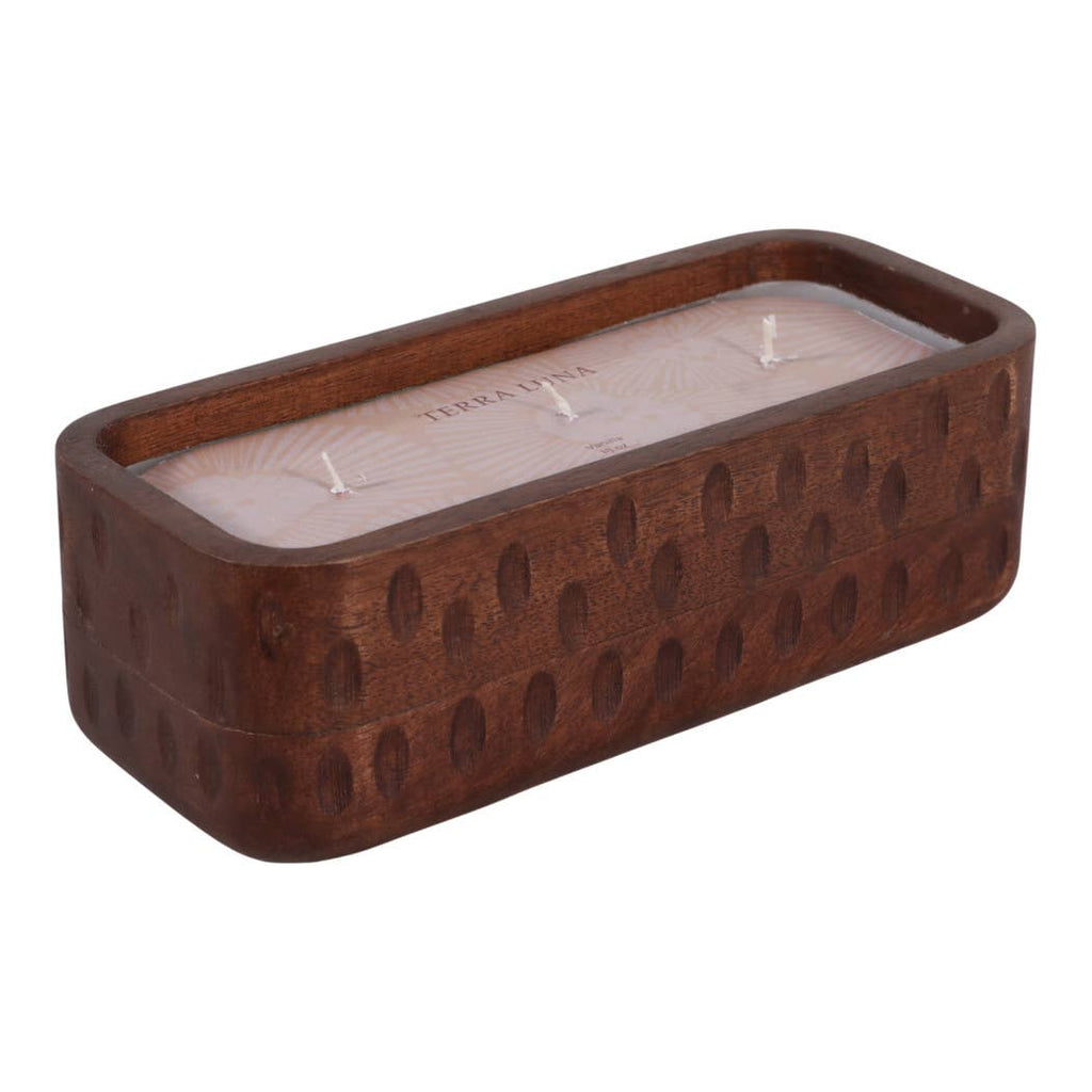 Brown Mango Pottery "Wood Hammered", 18 Oz, Vanilla Scented Candle